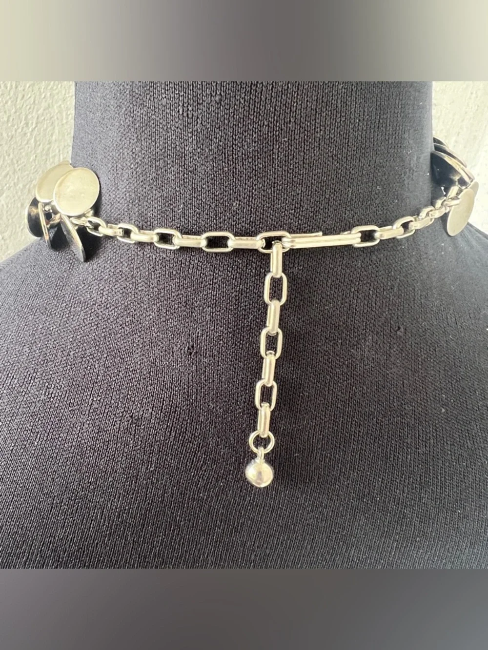 3-pc Vintage Silver Chainmail Choker Necklace Earrings Set Clip Disc Earrings - Picture 4 of 6